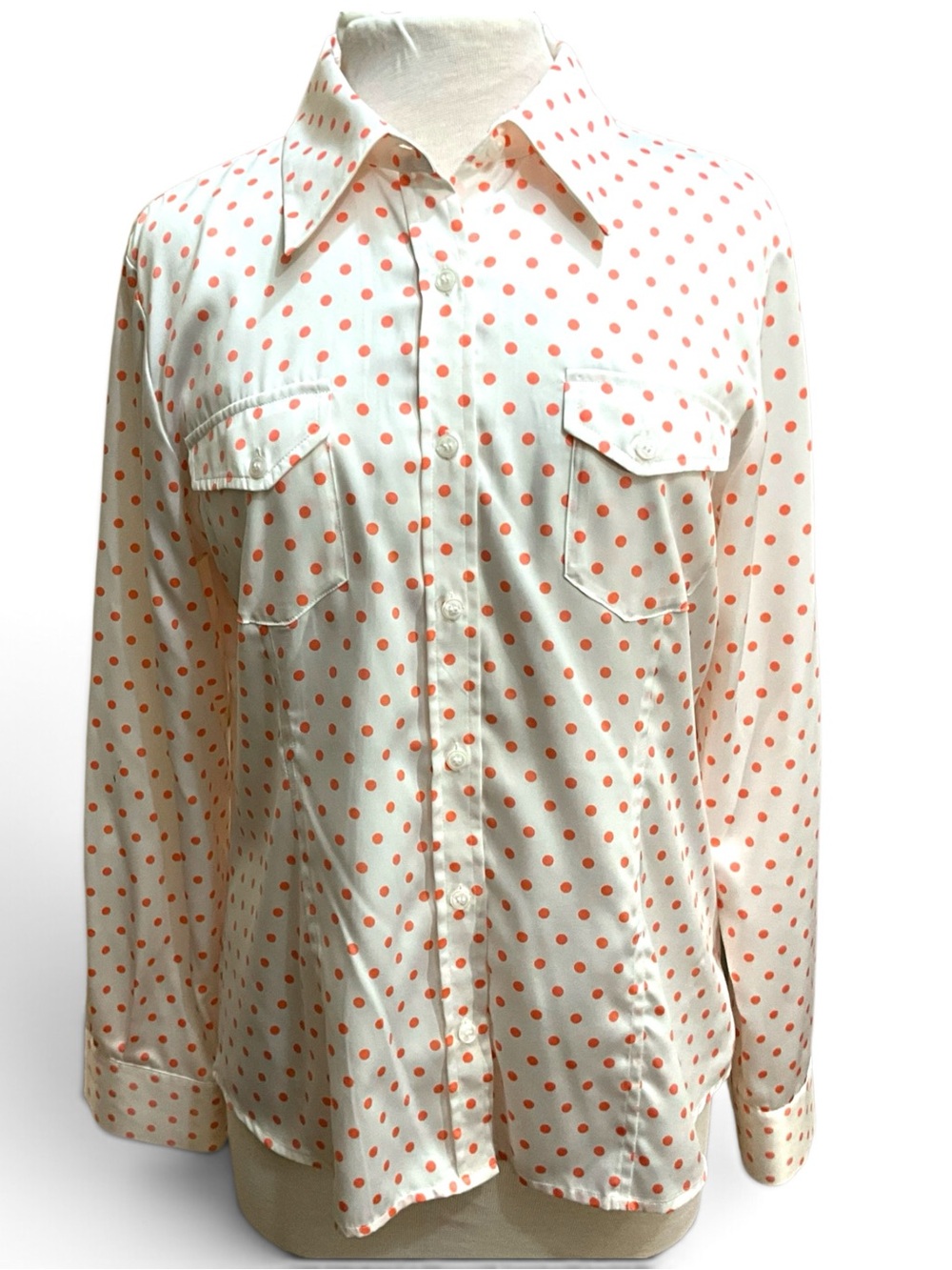 Pendleton Polka Dot Satin Blouse Size 12 Ivory Coral Western Shirt
